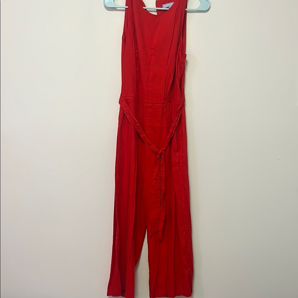ANTONIO MELANI Red Sleeveless Jumpsuit with Belted Waist